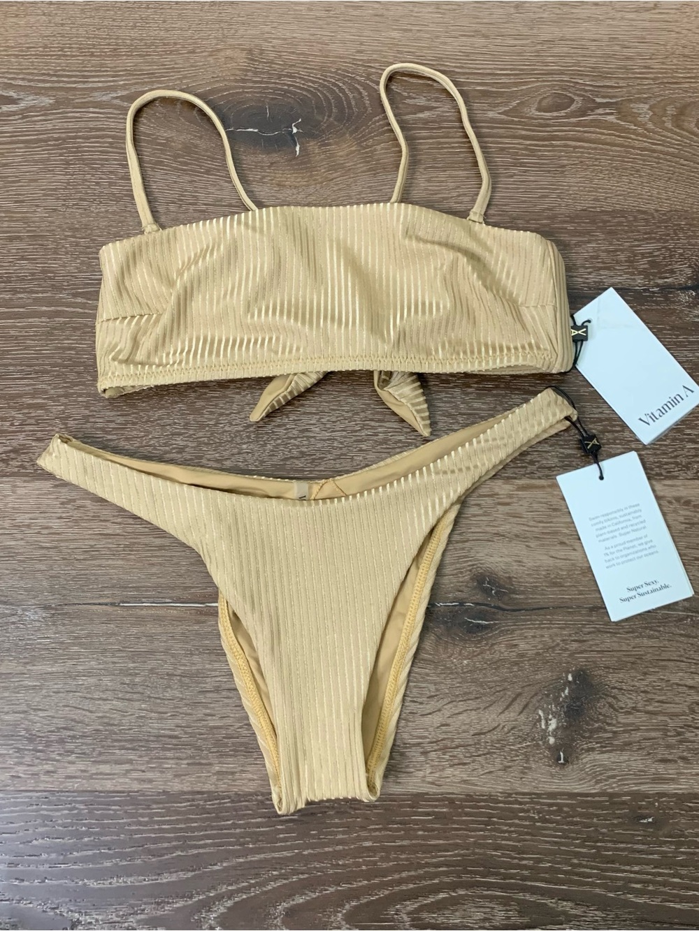 Vitamin A Womens brown Mila ribbed bikini 2 piece set Swimsuit S NWT